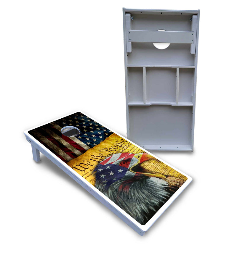 Waterproof - We The People Eagle - All Weather Boards "Outdoor Solution" 18mm(3/4")Direct UV Printed - Regulation 2' by 4' Cornhole Boards (Set of 2 Boards) Double Thick Legs, with Leg Brace & Dual Support Braces!