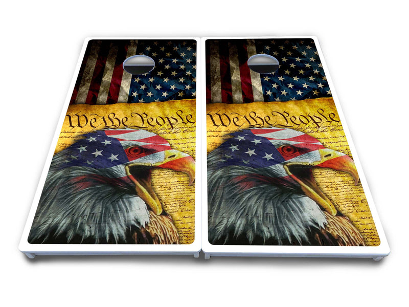Waterproof - We The People Eagle - All Weather Boards "Outdoor Solution" 18mm(3/4")Direct UV Printed - Regulation 2' by 4' Cornhole Boards (Set of 2 Boards) Double Thick Legs, with Leg Brace & Dual Support Braces!