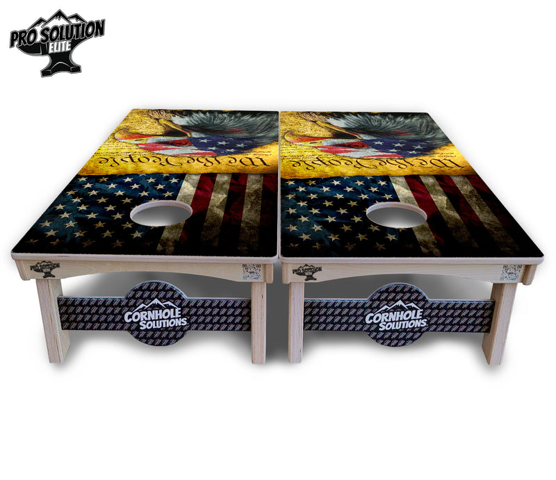 Pro Solution Elite - We The People Eagle - Professional Tournament Cornhole Boards 3/4" Baltic Birch - Zero Bounce Zero Movement Vertical Interlocking Braces for Extra Weight & Stability +Double Thick Legs +Airmail Blocker