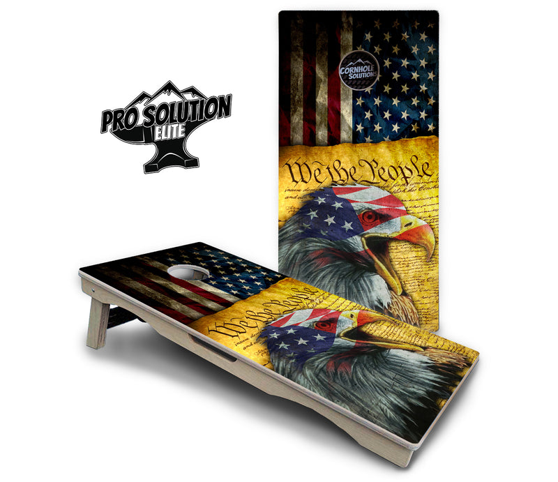 Pro Solution Elite - We The People Eagle - Professional Tournament Cornhole Boards 3/4" Baltic Birch - Zero Bounce Zero Movement Vertical Interlocking Braces for Extra Weight & Stability +Double Thick Legs +Airmail Blocker