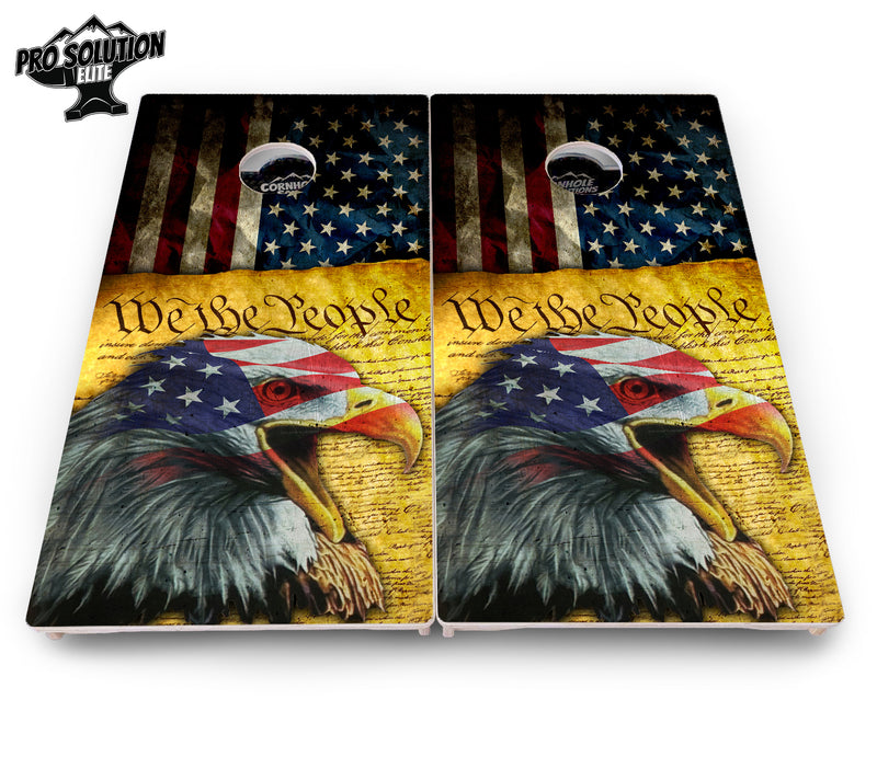 Pro Solution Elite - We The People Eagle - Professional Tournament Cornhole Boards 3/4" Baltic Birch - Zero Bounce Zero Movement Vertical Interlocking Braces for Extra Weight & Stability +Double Thick Legs +Airmail Blocker