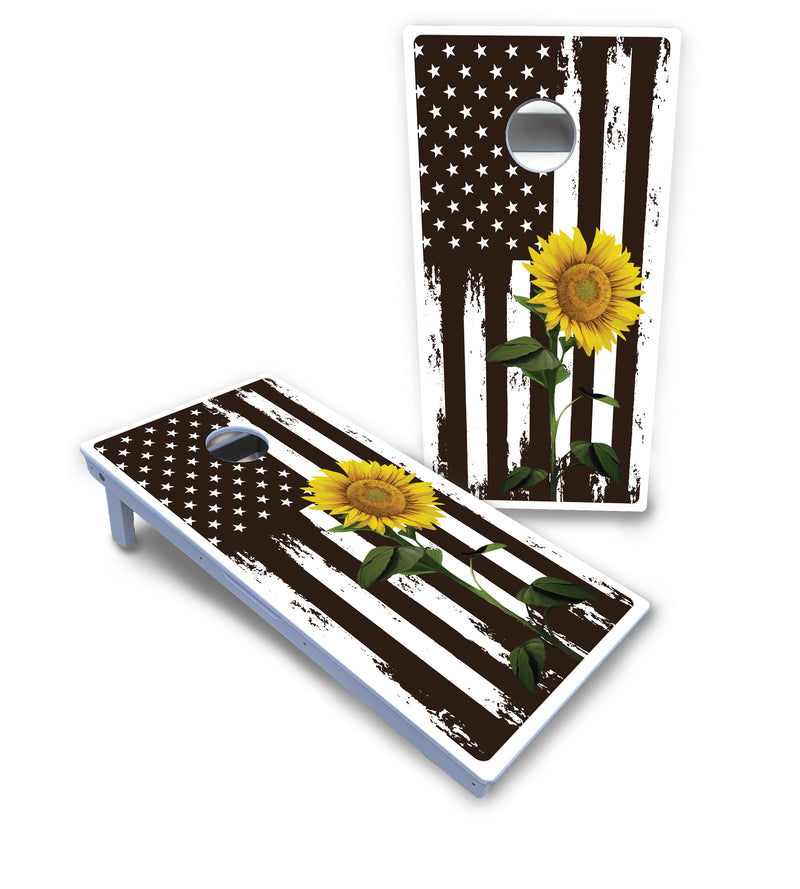 Waterproof - Sunflower Flag Design - All Weather Boards "Outdoor Solution" 18mm(3/4")Direct UV Printed - Regulation 2' by 4' Cornhole Boards (Set of 2 Boards) Double Thick Legs, with Leg Brace & Dual Support Braces!