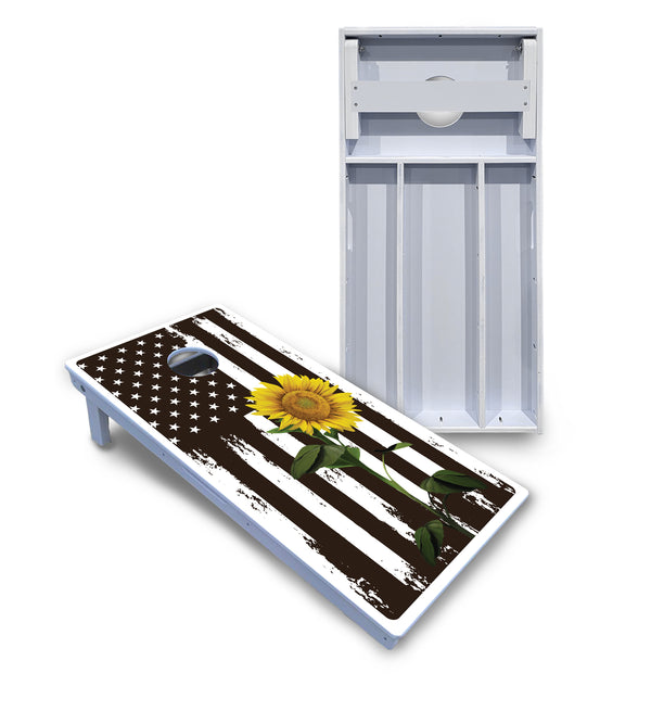 Waterproof - Sunflower Flag Design - All Weather Boards "Outdoor Solution" 18mm(3/4")Direct UV Printed - Regulation 2' by 4' Cornhole Boards (Set of 2 Boards) Double Thick Legs, with Leg Brace & Dual Support Braces!