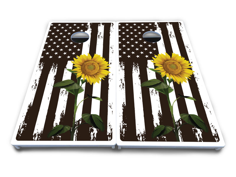 Waterproof - Sunflower Flag Design - All Weather Boards "Outdoor Solution" 18mm(3/4")Direct UV Printed - Regulation 2' by 4' Cornhole Boards (Set of 2 Boards) Double Thick Legs, with Leg Brace & Dual Support Braces!