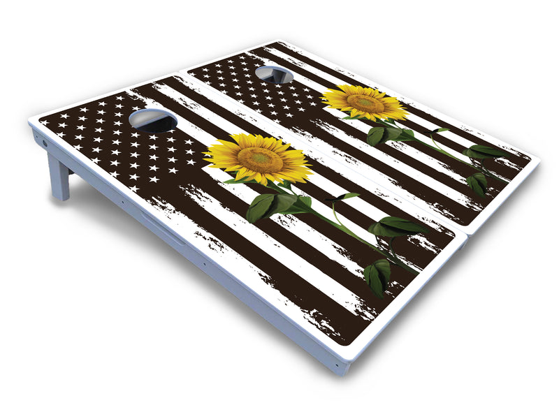 Waterproof - Sunflower Flag Design - All Weather Boards "Outdoor Solution" 18mm(3/4")Direct UV Printed - Regulation 2' by 4' Cornhole Boards (Set of 2 Boards) Double Thick Legs, with Leg Brace & Dual Support Braces!