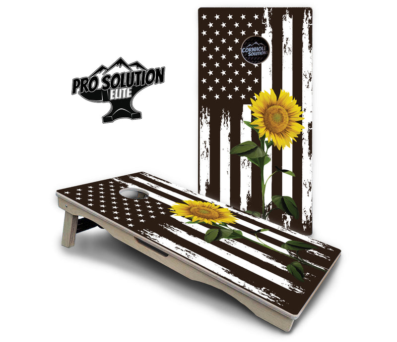 Pro Solution Elite - Sunflower Flag Design - Professional Tournament Cornhole Boards 3/4" Baltic Birch - Zero Bounce Zero Movement Vertical Interlocking Braces for Extra Weight & Stability +Double Thick Legs +Airmail Blocker