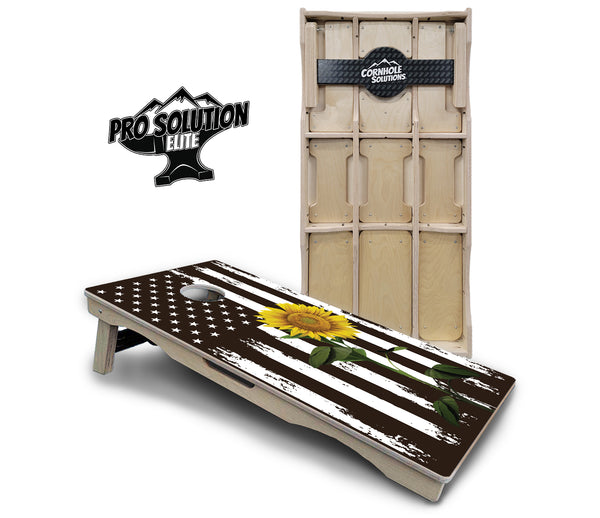 Pro Solution Elite - Sunflower Flag Design - Professional Tournament Cornhole Boards 3/4" Baltic Birch - Zero Bounce Zero Movement Vertical Interlocking Braces for Extra Weight & Stability +Double Thick Legs +Airmail Blocker