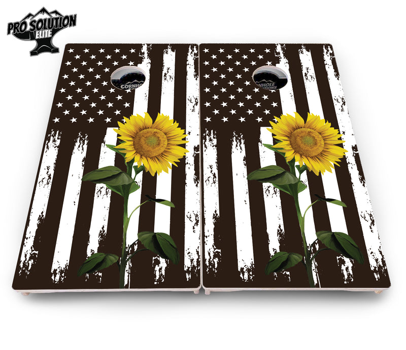 Pro Solution Elite - Sunflower Flag Design - Professional Tournament Cornhole Boards 3/4" Baltic Birch - Zero Bounce Zero Movement Vertical Interlocking Braces for Extra Weight & Stability +Double Thick Legs +Airmail Blocker