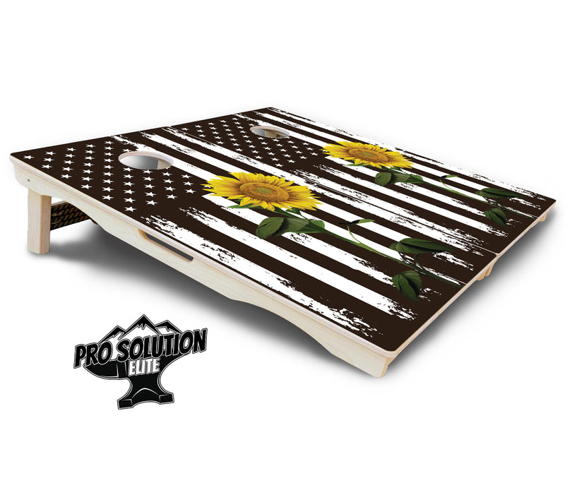 Pro Solution Elite - Sunflower Flag Design - Professional Tournament Cornhole Boards 3/4" Baltic Birch - Zero Bounce Zero Movement Vertical Interlocking Braces for Extra Weight & Stability +Double Thick Legs +Airmail Blocker