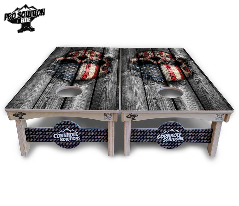 Pro Solution Elite - Skull Flag - Professional Tournament Cornhole Boards 3/4" Baltic Birch - Zero Bounce Zero Movement Vertical Interlocking Braces for Extra Weight & Stability +Double Thick Legs +Airmail Blocker