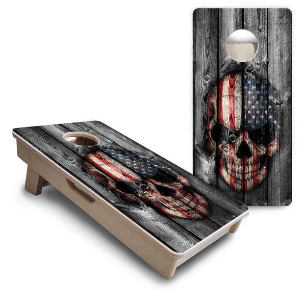 Mini Cornhole 12"x24" Boards - 4" holes - Skull Flag - 3/4″ Baltic Birch