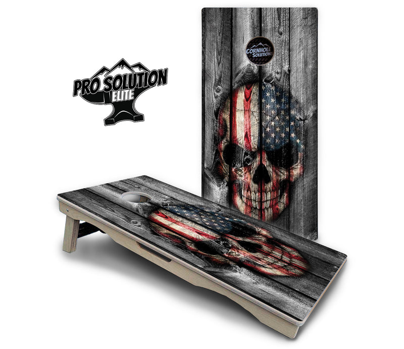 Pro Solution Elite - Skull Flag - Professional Tournament Cornhole Boards 3/4" Baltic Birch - Zero Bounce Zero Movement Vertical Interlocking Braces for Extra Weight & Stability +Double Thick Legs +Airmail Blocker