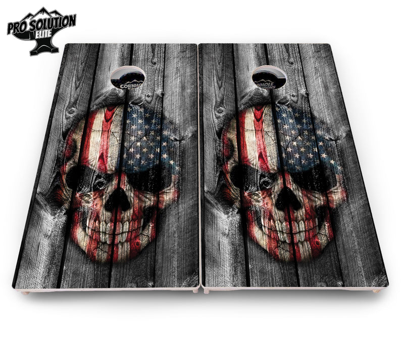 Pro Solution Elite - Skull Flag - Professional Tournament Cornhole Boards 3/4" Baltic Birch - Zero Bounce Zero Movement Vertical Interlocking Braces for Extra Weight & Stability +Double Thick Legs +Airmail Blocker