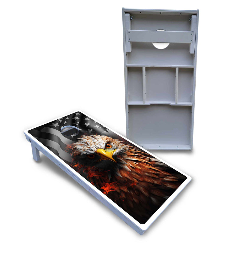 Waterproof - Fire Eagle - All Weather Boards "Outdoor Solution" 18mm(3/4")Direct UV Printed - Regulation 2' by 4' Cornhole Boards (Set of 2 Boards) Double Thick Legs, with Leg Brace & Dual Support Braces!