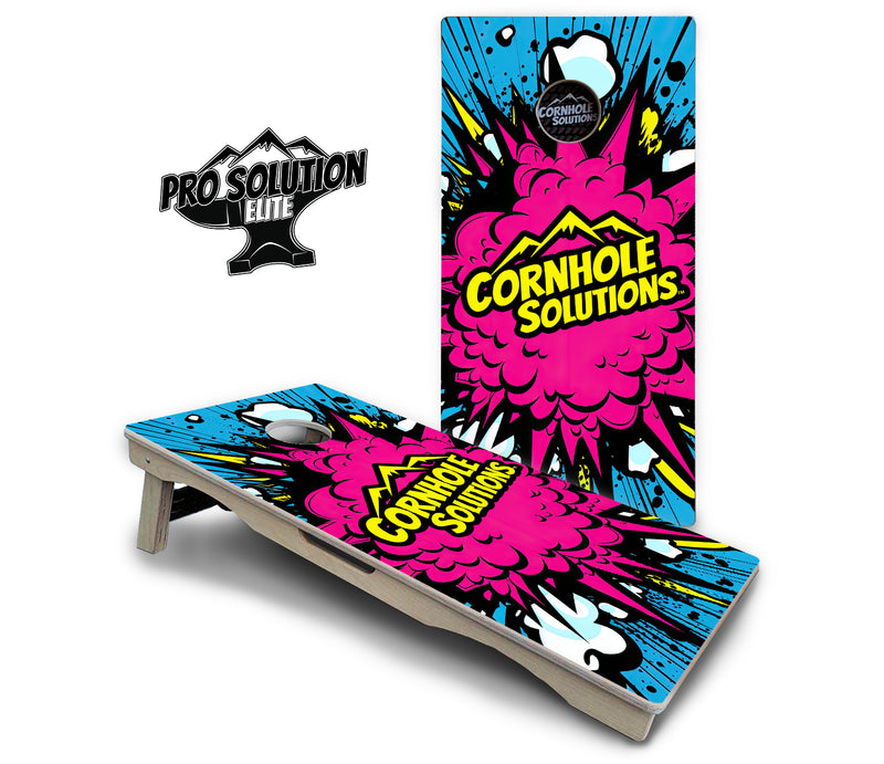 Pro Solution Elite - CS Pink Explosion - Professional Tournament Cornhole Boards 3/4" Baltic Birch - Zero Bounce Zero Movement Vertical Interlocking Braces for Extra Weight & Stability +Double Thick Legs +Airmail Blocker