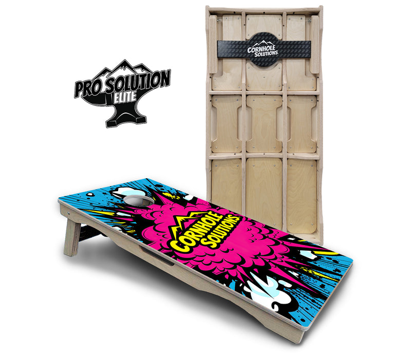 Pro Solution Elite - CS Pink Explosion - Professional Tournament Cornhole Boards 3/4" Baltic Birch - Zero Bounce Zero Movement Vertical Interlocking Braces for Extra Weight & Stability +Double Thick Legs +Airmail Blocker