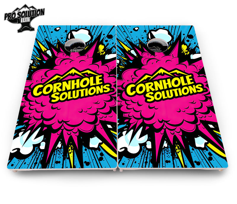 Pro Solution Elite - CS Pink Explosion - Professional Tournament Cornhole Boards 3/4" Baltic Birch - Zero Bounce Zero Movement Vertical Interlocking Braces for Extra Weight & Stability +Double Thick Legs +Airmail Blocker