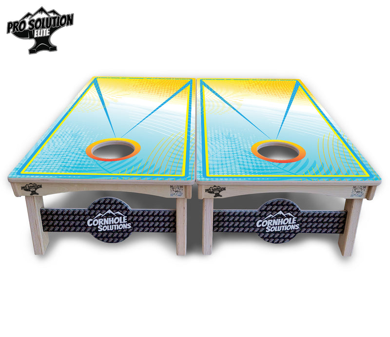 Pro Solution Elite - Summertime Design Options - Professional Tournament Cornhole Boards 3/4" Baltic Birch - Zero Bounce Zero Movement Vertical Interlocking Braces for Extra Weight & Stability +Double Thick Legs +Airmail Blocker