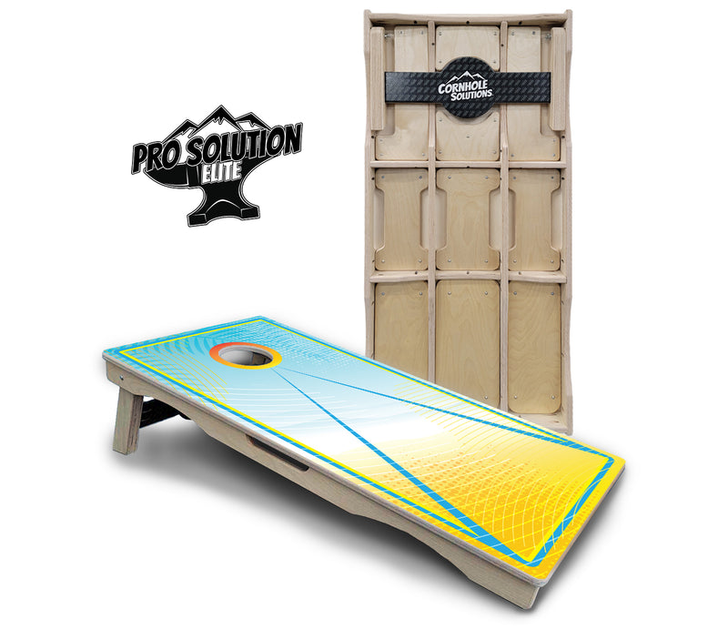 Pro Solution Elite - Summertime Design Options - Professional Tournament Cornhole Boards 3/4" Baltic Birch - Zero Bounce Zero Movement Vertical Interlocking Braces for Extra Weight & Stability +Double Thick Legs +Airmail Blocker