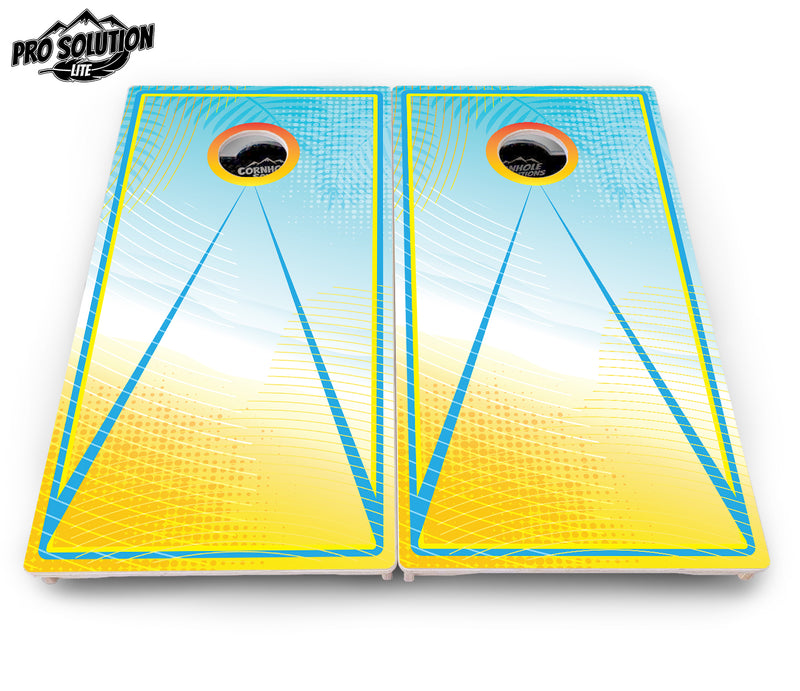 Pro Solution Lite - Summertime Design Options - Professional Tournament Cornhole Boards 3/4" Baltic Birch - Zero Bounce Zero Movement Vertical Interlocking Braces for Extra Weight & Stability +Double Thick Legs +Airmail Blocker