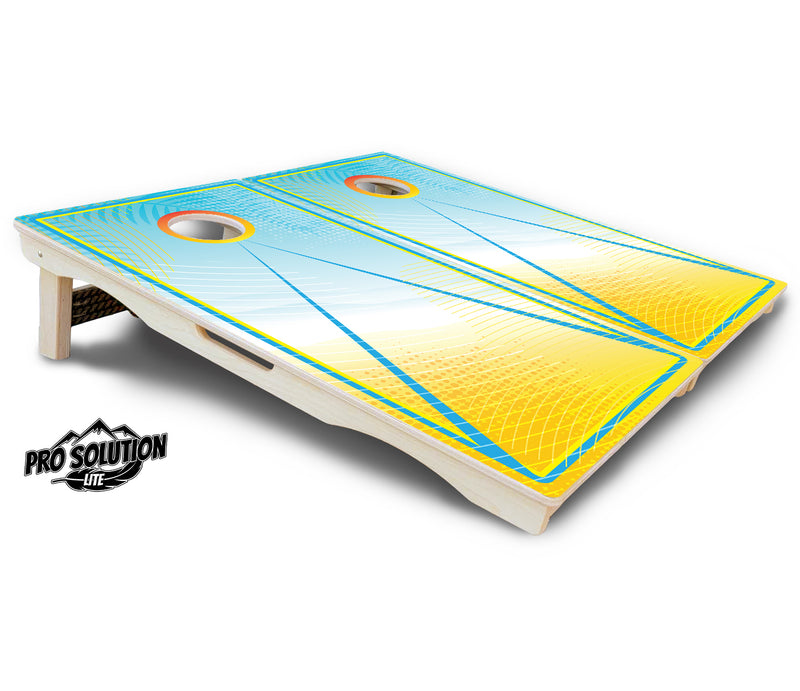 Pro Solution Lite - Summertime Design Options - Professional Tournament Cornhole Boards 3/4" Baltic Birch - Zero Bounce Zero Movement Vertical Interlocking Braces for Extra Weight & Stability +Double Thick Legs +Airmail Blocker