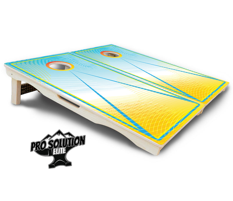 Pro Solution Elite - Summertime Design Options - Professional Tournament Cornhole Boards 3/4" Baltic Birch - Zero Bounce Zero Movement Vertical Interlocking Braces for Extra Weight & Stability +Double Thick Legs +Airmail Blocker