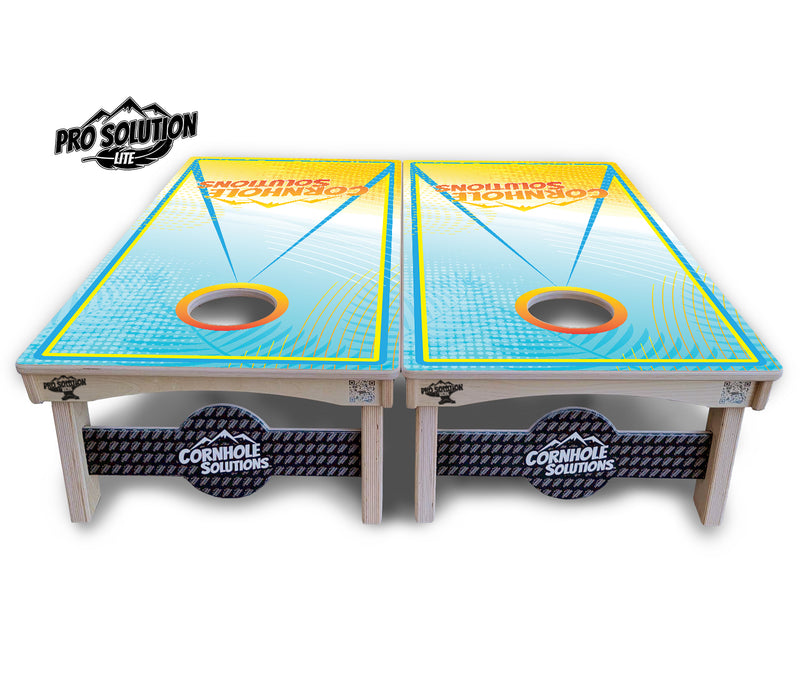 Pro Solution Lite - Summertime Design Options - Professional Tournament Cornhole Boards 3/4" Baltic Birch - Zero Bounce Zero Movement Vertical Interlocking Braces for Extra Weight & Stability +Double Thick Legs +Airmail Blocker