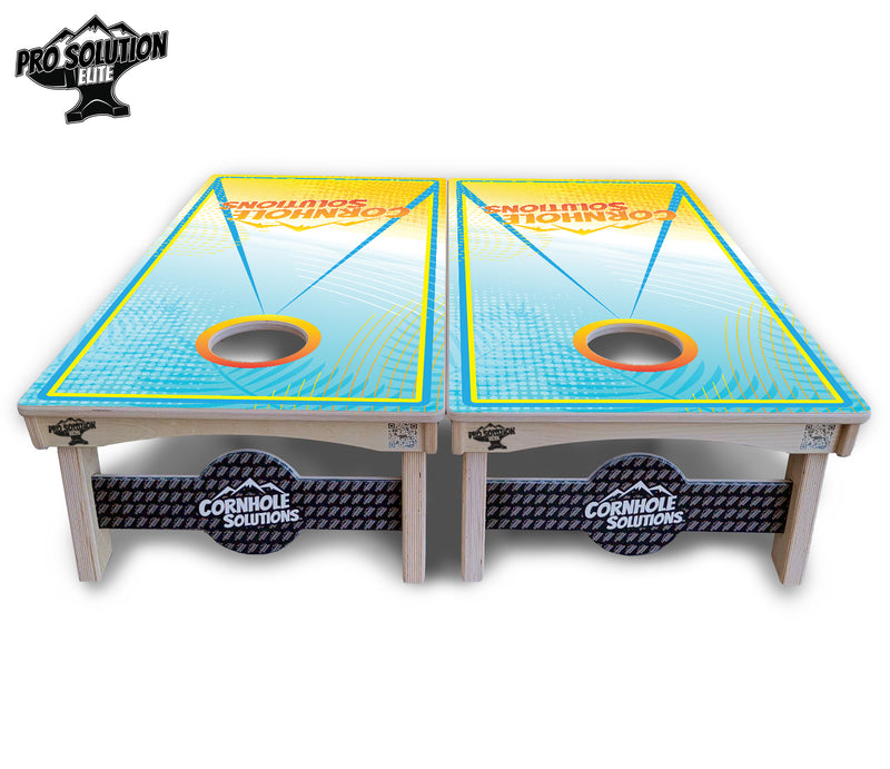 Pro Solution Elite - Summertime Design Options - Professional Tournament Cornhole Boards 3/4" Baltic Birch - Zero Bounce Zero Movement Vertical Interlocking Braces for Extra Weight & Stability +Double Thick Legs +Airmail Blocker