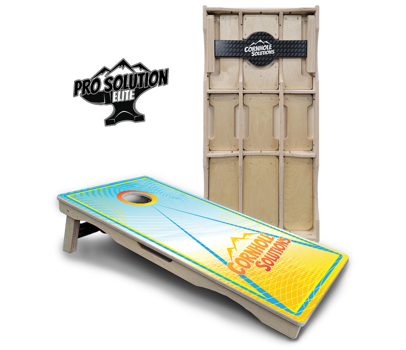 Pro Solution Elite - Summertime Design Options - Professional Tournament Cornhole Boards 3/4" Baltic Birch - Zero Bounce Zero Movement Vertical Interlocking Braces for Extra Weight & Stability +Double Thick Legs +Airmail Blocker