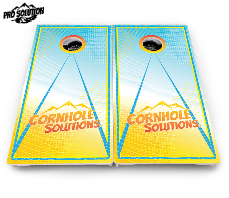 Pro Solution Elite - Summertime Design Options - Professional Tournament Cornhole Boards 3/4" Baltic Birch - Zero Bounce Zero Movement Vertical Interlocking Braces for Extra Weight & Stability +Double Thick Legs +Airmail Blocker