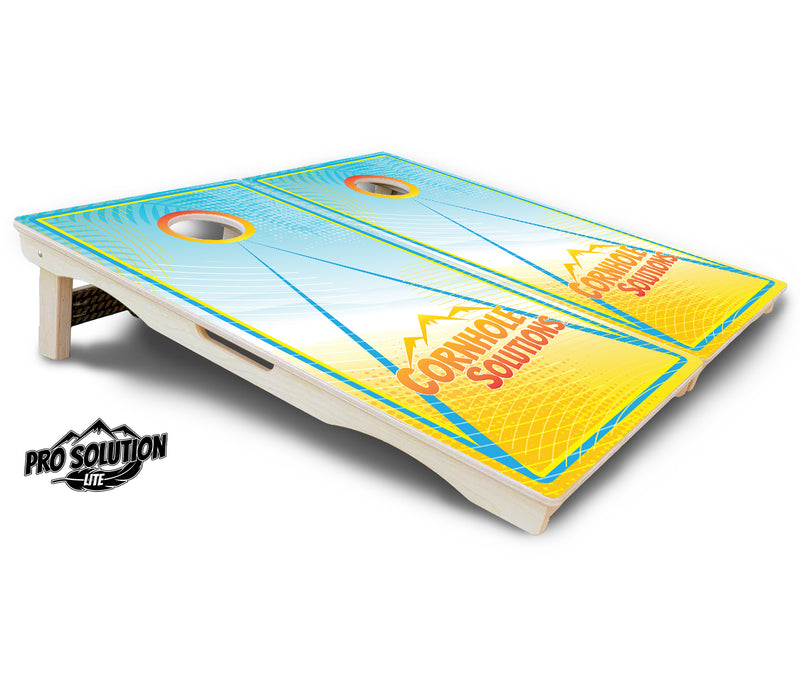 Pro Solution Lite - Summertime Design Options - Professional Tournament Cornhole Boards 3/4" Baltic Birch - Zero Bounce Zero Movement Vertical Interlocking Braces for Extra Weight & Stability +Double Thick Legs +Airmail Blocker