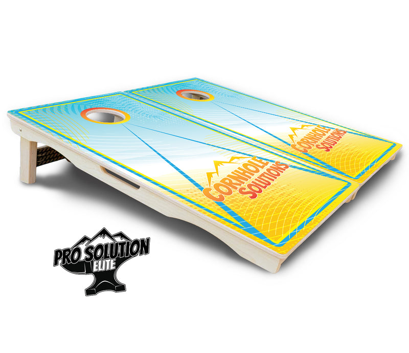 Pro Solution Elite - Summertime Design Options - Professional Tournament Cornhole Boards 3/4" Baltic Birch - Zero Bounce Zero Movement Vertical Interlocking Braces for Extra Weight & Stability +Double Thick Legs +Airmail Blocker