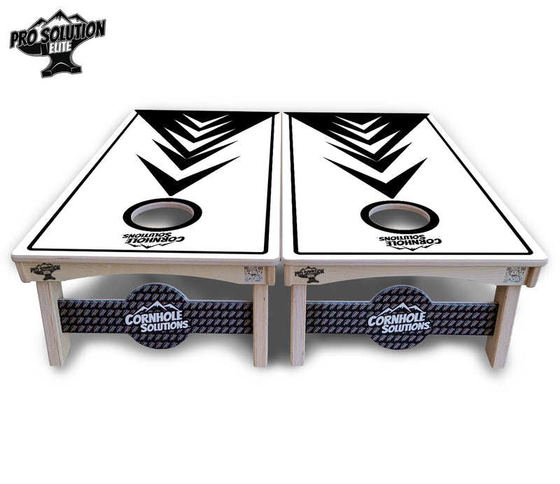 Pro Solution Elite - Black & White Arrow Design - Professional Tournament Cornhole Boards 3/4" Baltic Birch - Zero Bounce Zero Movement Vertical Interlocking Braces for Extra Weight & Stability +Double Thick Legs +Airmail Blocker