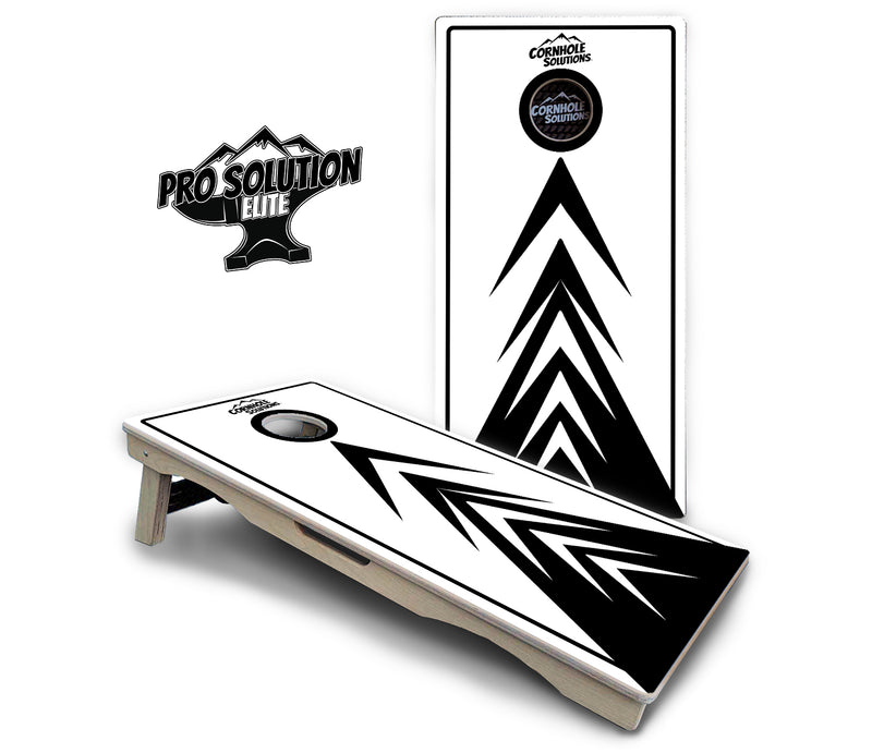 Pro Solution Elite - Black & White Arrow Design - Professional Tournament Cornhole Boards 3/4" Baltic Birch - Zero Bounce Zero Movement Vertical Interlocking Braces for Extra Weight & Stability +Double Thick Legs +Airmail Blocker