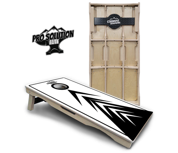 Pro Solution Elite - Black & White Arrow Design - Professional Tournament Cornhole Boards 3/4" Baltic Birch - Zero Bounce Zero Movement Vertical Interlocking Braces for Extra Weight & Stability +Double Thick Legs +Airmail Blocker