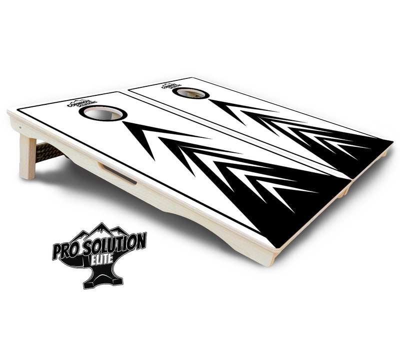 Pro Solution Elite - Black & White Arrow Design - Professional Tournament Cornhole Boards 3/4" Baltic Birch - Zero Bounce Zero Movement Vertical Interlocking Braces for Extra Weight & Stability +Double Thick Legs +Airmail Blocker