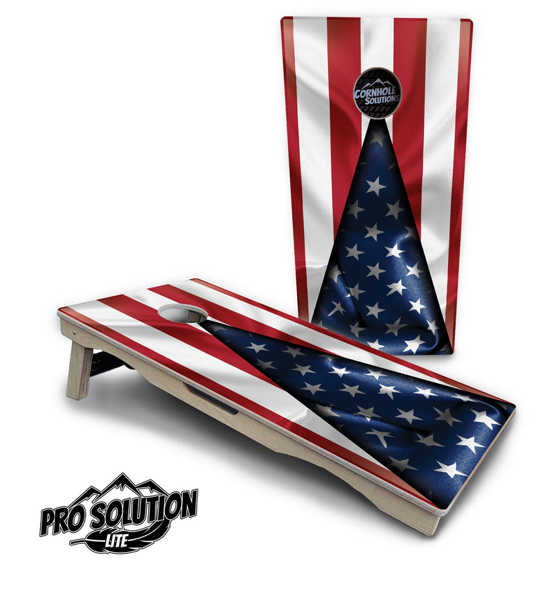 Pro Solution Elite - American Flag Triangle - Professional Tournament Cornhole Boards 3/4" Baltic Birch - Zero Bounce Zero Movement Vertical Interlocking Braces for Extra Weight & Stability +Double Thick Legs +Airmail Blocker