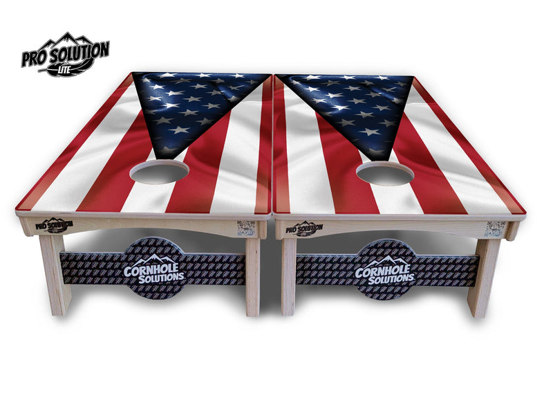 Pro Solution Elite - American Flag Triangle - Professional Tournament Cornhole Boards 3/4" Baltic Birch - Zero Bounce Zero Movement Vertical Interlocking Braces for Extra Weight & Stability +Double Thick Legs +Airmail Blocker