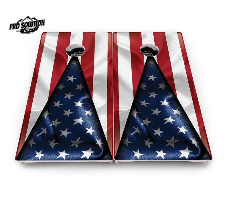 Pro Solution Elite - American Flag Triangle - Professional Tournament Cornhole Boards 3/4" Baltic Birch - Zero Bounce Zero Movement Vertical Interlocking Braces for Extra Weight & Stability +Double Thick Legs +Airmail Blocker