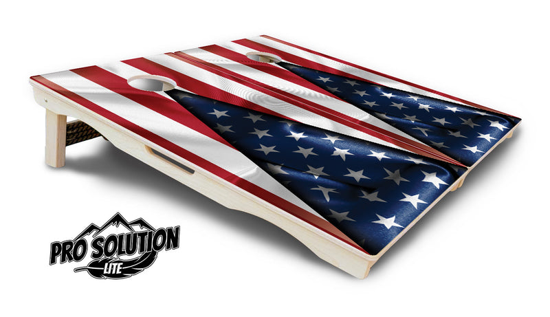 Pro Solution Elite - American Flag Triangle - Professional Tournament Cornhole Boards 3/4" Baltic Birch - Zero Bounce Zero Movement Vertical Interlocking Braces for Extra Weight & Stability +Double Thick Legs +Airmail Blocker