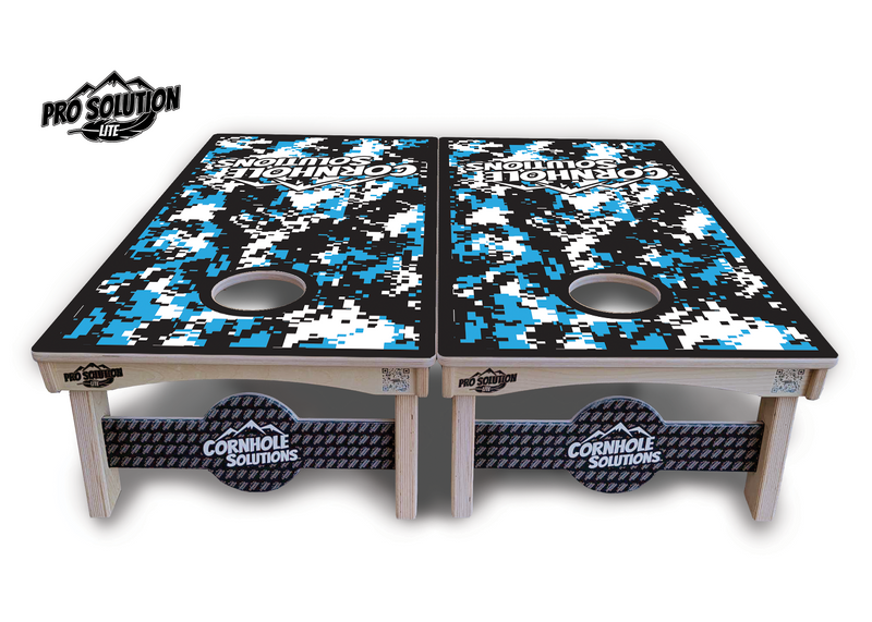 Pro Solution Lite - Digital Camo - Professional Tournament Cornhole Boards 3/4" Baltic Birch - Zero Bounce Zero Movement Vertical Interlocking Braces for Extra Weight & Stability +Double Thick Legs +Airmail Blocker