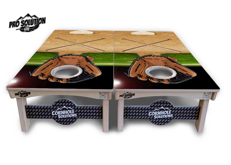 Pro Solution Lite - Baseball Theme Design - Professional Tournament Cornhole Boards 3/4" Baltic Birch - Zero Bounce Zero Movement Vertical Interlocking Braces for Extra Weight & Stability +Double Thick Legs +Airmail Blocker