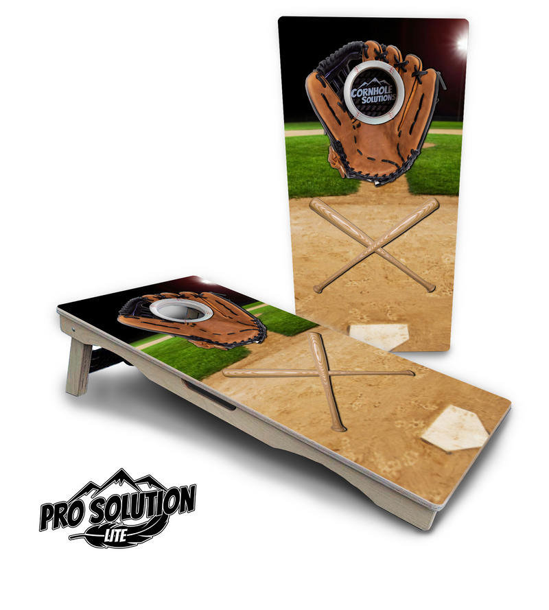 Pro Solution Lite - Baseball Theme Design - Professional Tournament Cornhole Boards 3/4" Baltic Birch - Zero Bounce Zero Movement Vertical Interlocking Braces for Extra Weight & Stability +Double Thick Legs +Airmail Blocker