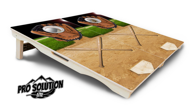 Pro Solution Lite - Baseball Theme Design - Professional Tournament Cornhole Boards 3/4" Baltic Birch - Zero Bounce Zero Movement Vertical Interlocking Braces for Extra Weight & Stability +Double Thick Legs +Airmail Blocker