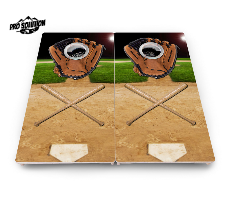 Pro Solution Lite - Baseball Theme Design - Professional Tournament Cornhole Boards 3/4" Baltic Birch - Zero Bounce Zero Movement Vertical Interlocking Braces for Extra Weight & Stability +Double Thick Legs +Airmail Blocker