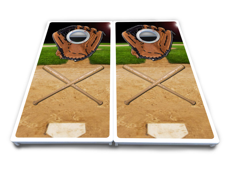 Waterproof - Baseball Theme Design - All Weather Boards "Outdoor Solution" 18mm(3/4")Direct UV Printed - Regulation 2' by 4' Cornhole Boards (Set of 2 Boards) Double Thick Legs, with Leg Brace & Dual Support Braces!