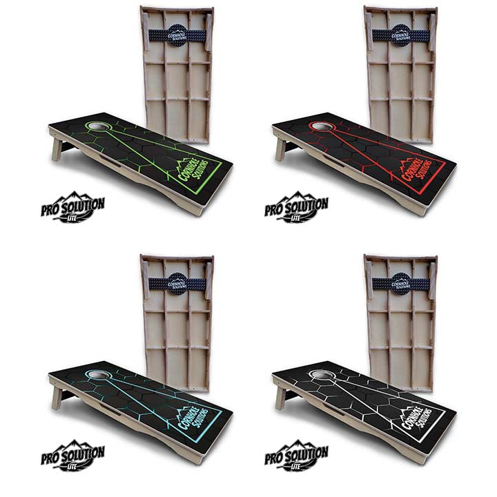 Pro Solution Lite - Glow Hole Black Color Options - Professional Tournament Cornhole Boards 3/4" Baltic Birch - Zero Bounce Zero Movement Vertical Interlocking Braces for Extra Weight & Stability +Double Thick Legs +Airmail Blocker