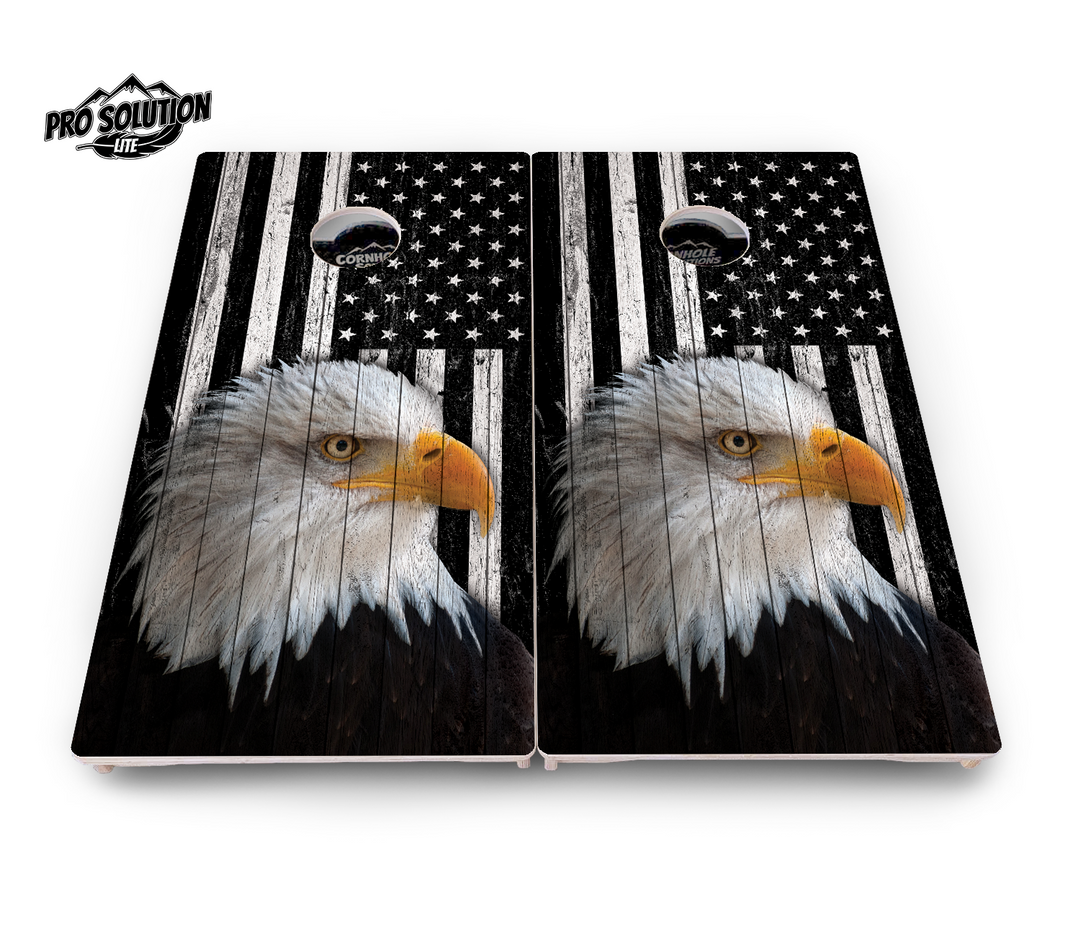 Black & White Eagle Flag Cornhole Boards - Pro Solution Lite Series