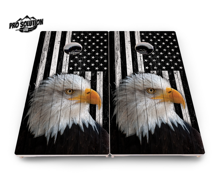 Black & White Eagle Flag Cornhole Boards - Pro Solution Lite Series