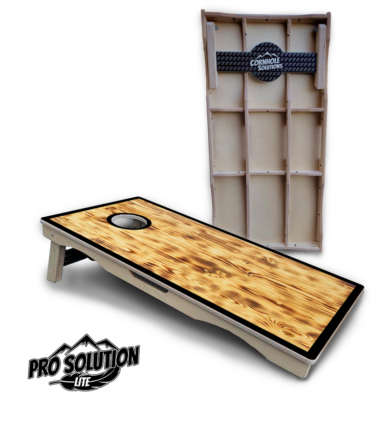 Pro Solution Lite - Burnt Wood w/Black Border - Professional Tournament Cornhole Boards 3/4" Baltic Birch - Zero Bounce Zero Movement Vertical Interlocking Braces for Extra Weight & Stability +Double Thick Legs +Airmail Blocker